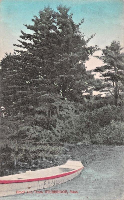 STURBRIDGE MASSACHUSETTS~BOAT BROOK & TREES PHOTO POSTCARD 1909