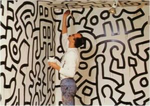 Keith Haring in 1988 Painting a Room Postcard