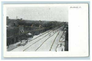 C.1910 Archbold, OH Main St. Vintage Post Card Glitter P18