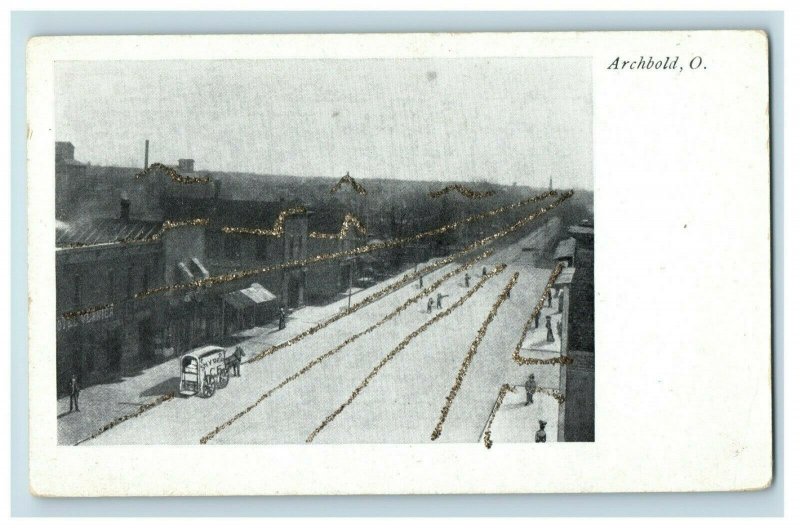 C.1910 Archbold, OH Main St. Vintage Post Card Glitter P18