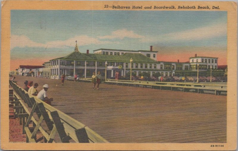 Postcard Belhaven Hotel and Boardwalk Rehoboth Beach DE 1954