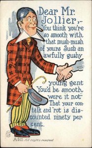 Dear Mr. Jollier Slick Gent Player with Cigarette Comic c1910 Vintage Postcard