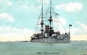 Postcard Royal Navy Battleship HMS Prince George - England c1910
