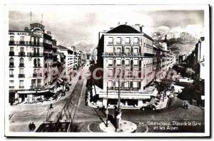 Old Postcard Grenoble Place De La Gare And The Alps