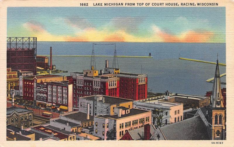 Lake Michigan from Court House, Racine, Wisconsin, Early Postcard, Unused