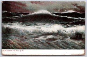 Surf Scene At Atlantic City New Jersey NJ Big Waves Scenic Attraction Postcard