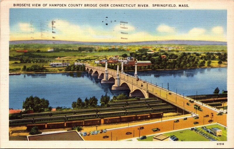 Birdseye View Hampden County Bridge Connecticut River Springfield MA Postcard PM 