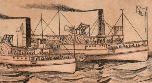 1870s-80s Side Paddle Steamers Race Boston Harbor F142