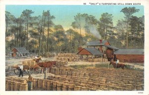ONLY A TURPENTINE STILL~DOWN SOUTH  Horses~Barrels~Wagons~Barns ca1920s Postcard