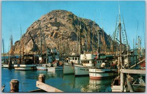 Morro Bay California Fishing Fleet And Morro Rock of Gibraltar Boats Postcard