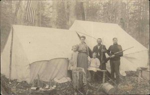 Camping Hunting Guns Tents Fanily c1910 Real Photo Postcard