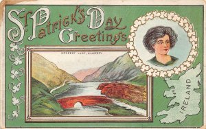 ST. PATRICK'S DAY HOLIDAY IRELAND SERPENT LAKE EMBOSSED POSTCARD 1919 531