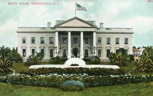 Washington D. C., Front View of White House, Garden Fountain, Vintage Postcard