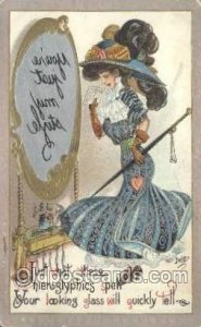 Mirror Girl Artist Dwig, Dwiggens, 1909 light corner wear, postal used 1909