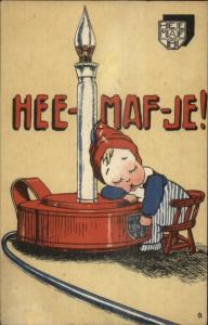 Hee-Maf-Je Heemaf-Je Dutch Electrical Co Boy Sleeps Lamp Light Postcard RARE!