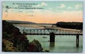 Postcard AR Little Rock Sandbar Arkansas River Big Rock & Pulaski Heights F24