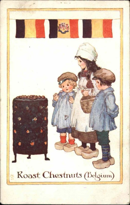 Patriotic National Series Children Roast Chestnuts Belgium c1915 Postcard