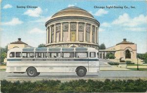 Chicago Illinois Sightseeing Bus 1940s Postcard Kropp linen 12744