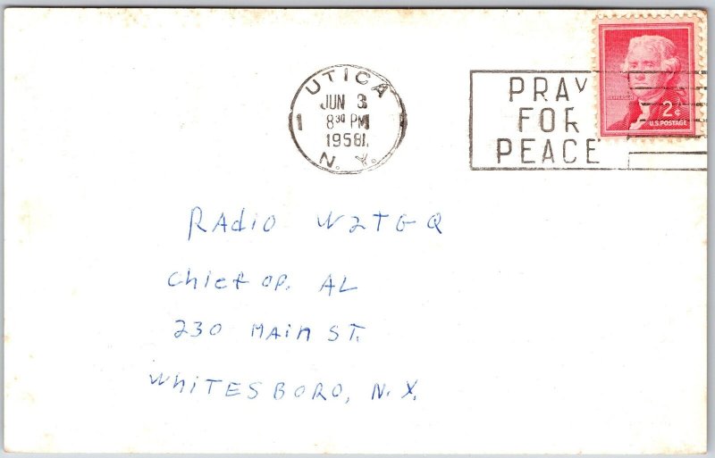 1958 QSL Radio Card Code KN2SQC Utica New York Amateur Station Posted Postcard 