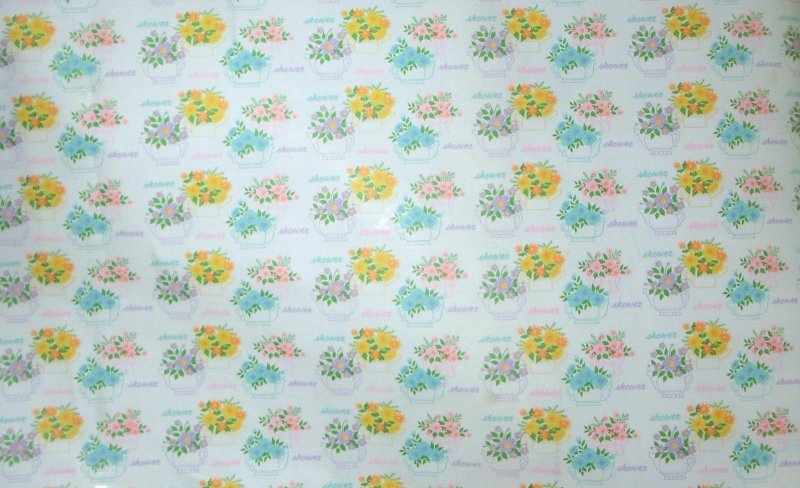 Vtg By YD Department Store Wrapping Paper Yellow Blue Pink Tea Pot Flower Shower