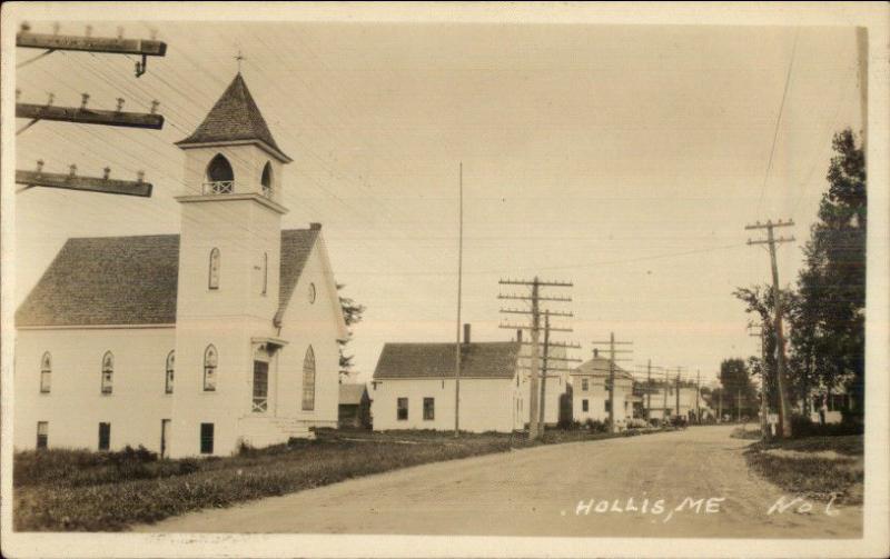 Hollis ME Road & Bldgs c1915 Real Photo Postcard