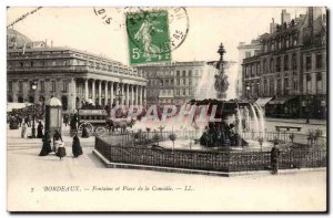 Bordeaux - Fountain and Place de la Comedie - Old Postcard