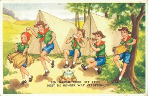 Kids Camping and Dancing Vintage Postcard 07.10