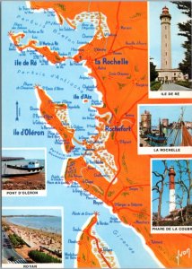 Postcard France Map -  Coast and Islands La Rochelle Rockefort ile d'Oleron