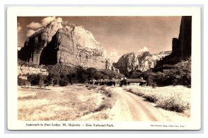 Approach To Zion Lodge Mt. Majestic Zion National Park Utah RPPC Postcard