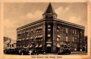 Postcard ON Prescott Queen Alexandra Hotel Classic Car & Buses Guests 1933 S97