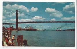 MI Detroit River FishingAmbassador Bridge Windsor Ontario Vtg Gridley Postcard