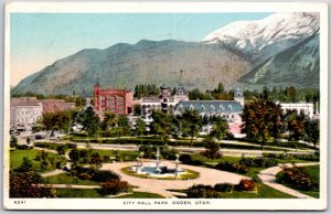 Ogden Utah UT, City Hall Park, Fountain, Mountains, Grounds, Vintage Postcard