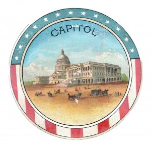 1870s-80s Capitol Washington Tobacco Cigar Box Label Vintage Original 7H