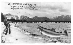 RPPC FISHERMAN'S PRAYER Fish Exaggeration LakeTahoe? Frashers Vintage Postcard