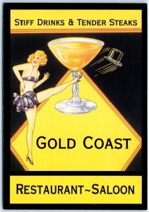 Postcard - Stiff Drinks & Tender Steaks, Gold Coast Restaurant~Saloon - CA