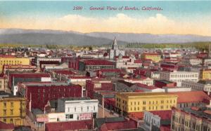 Eureka California~Bird's Eye View Overlooking City~Church Sticks out~c1910 Pc