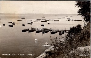Houghton Lake Michigan Boats Pier RPPC 1942 to Royal Oak Mich Postcard X2