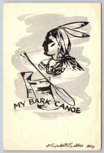 My Bark Canoe, Ojibway Indian Folk Song,  Ontario Art Postcard, Elizabeth Wilkes