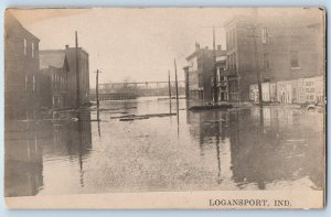 Logansport Indiana IN Postcard RPPC Photo Flood Scene Buildings 1918 Antique