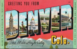 Greetings From Denver Colorado Vintage Postcard C198