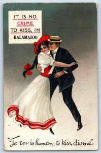 Kalamazoo Michigan MI Postcard Lovers Couple No Crime Kiss Divine 1910 Vintage