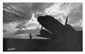 Military  ALERT~Soldier With Rifle Guarding Plane    Black & White  Postcard