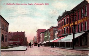 Postcard OH Scioto County Portsmouth Chillicothe Street Looking South 1909 B9