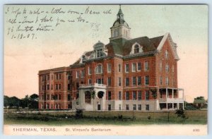 1907 ST VINCENT'S SANITARIUM SHERMAN TEXAS TUBERCULOSIS HOSPITAL POSTCARD