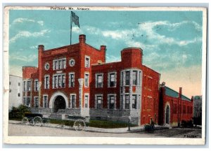 c1920's Armory Building Street View Wagon Portland Maine ME Antique Postcard