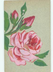 Pre-1920 Handmade One-Of-A-Kind Postcard BEAUTIFUL PINK ROSE FLOWERS AC6543