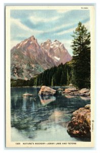 Postcard Nature's Rockery - Jenny Lake and Tetons WY linen G59