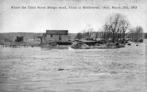 Where Third Street Bridge Stood MIDDLETOWN FLOOD Ohio 1913 Vintage Postcard