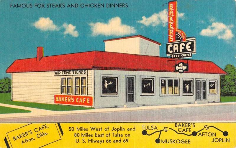 Afton Oklahoma Bakers Cafe Street View Antique Postcard K85625