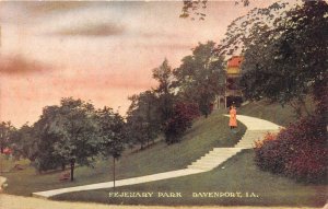 Davenport Iowa c1910 Postcard Fejuary Park Woman Stairs